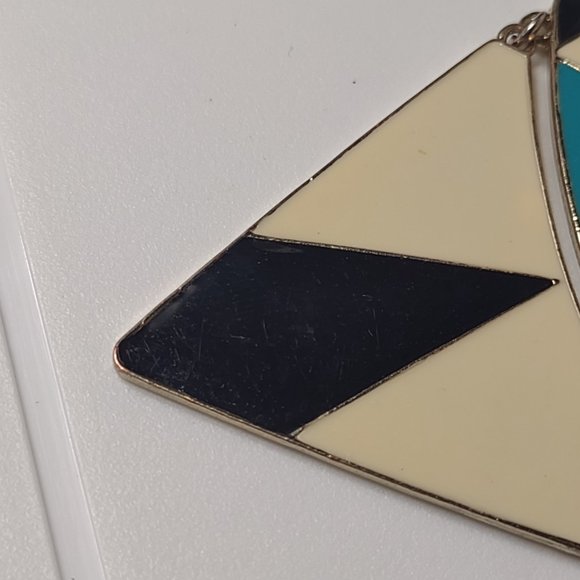 Off White, Blue, And Black Triangle Pendant Necklace Adjustable 23.5" To 25.5" - Picture 7 of 12
